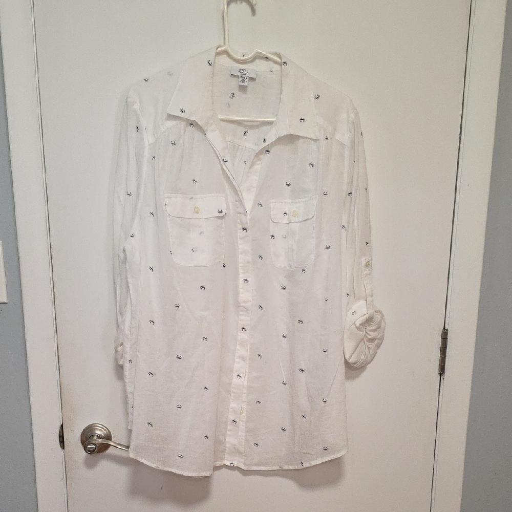 Lord & Taylor White Shirt with Pattern